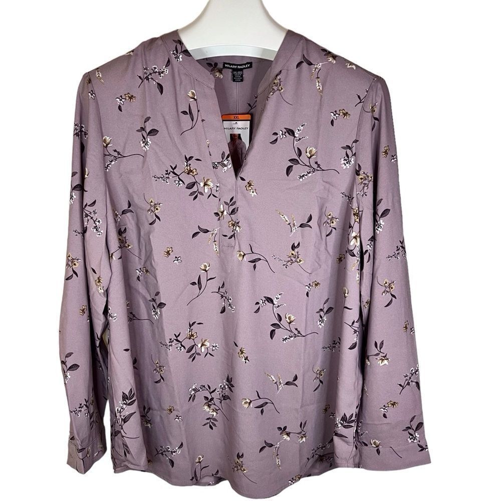 NWT Hilary Radley Dusty Pink Floral Vneck Blouse Office Career Size XXL